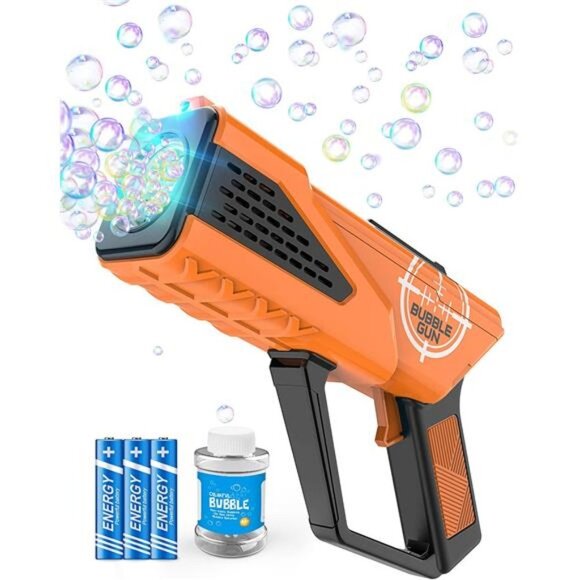 Bubble Gun - Bubble Machine Gun for Kids - Bubble Blower with 8-Hole Wands & LED - Picture 1 of 6